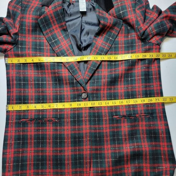 Radcliffe Vintage Wool Blend Tartan Plaid Christmas Holiday Blazer Velvet Collar - Picture 10 of 11